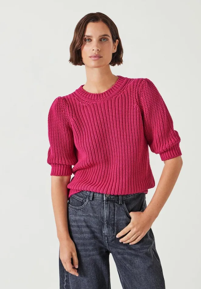 Hush Tops and Tshirts Women Jessie Cotton Puff Sleeve Ribbed Top Pink