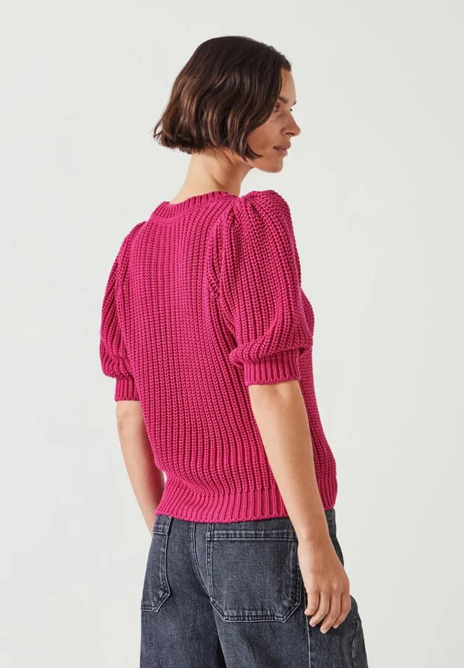 Hush Tops and Tshirts Women Jessie Cotton Puff Sleeve Ribbed Top Pink Hush Tops and Tshirts Women Jessie Cotton Puff Sleeve Ribbed Top Pink