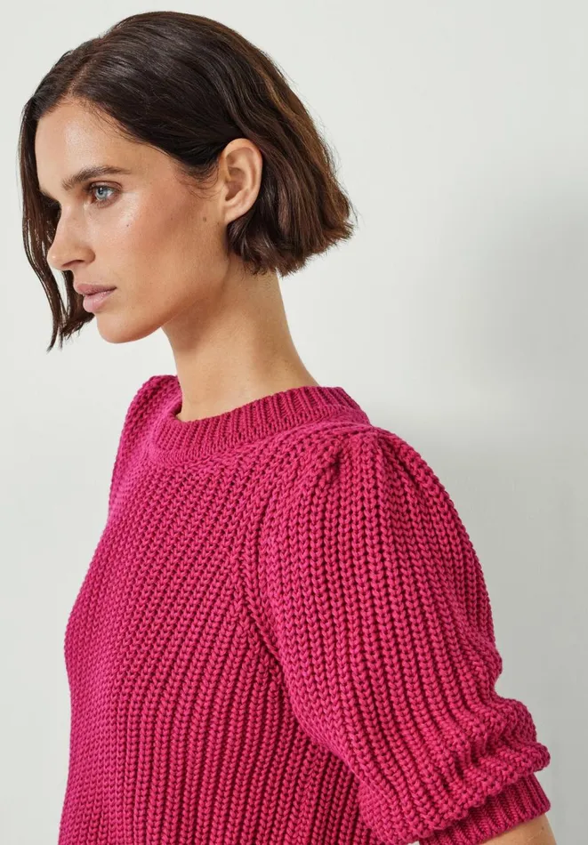Hush Tops and Tshirts Women Jessie Cotton Puff Sleeve Ribbed Top Pink Hush Tops and Tshirts Women Jessie Cotton Puff Sleeve Ribbed Top Pink