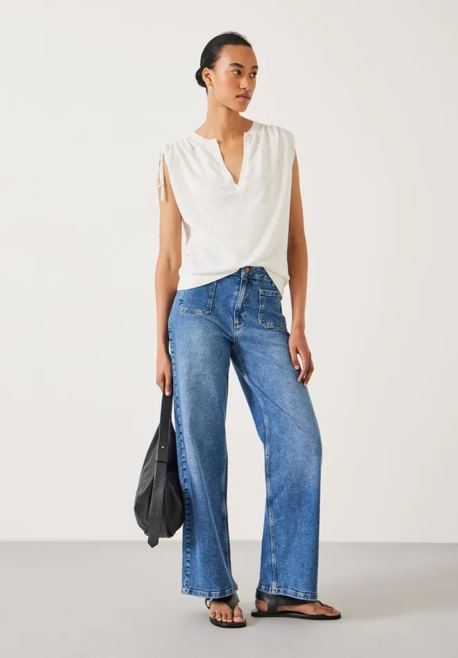 Hush Tops and Tshirts Women Lizzie Ruched Shoulder Linen Knit Vest White