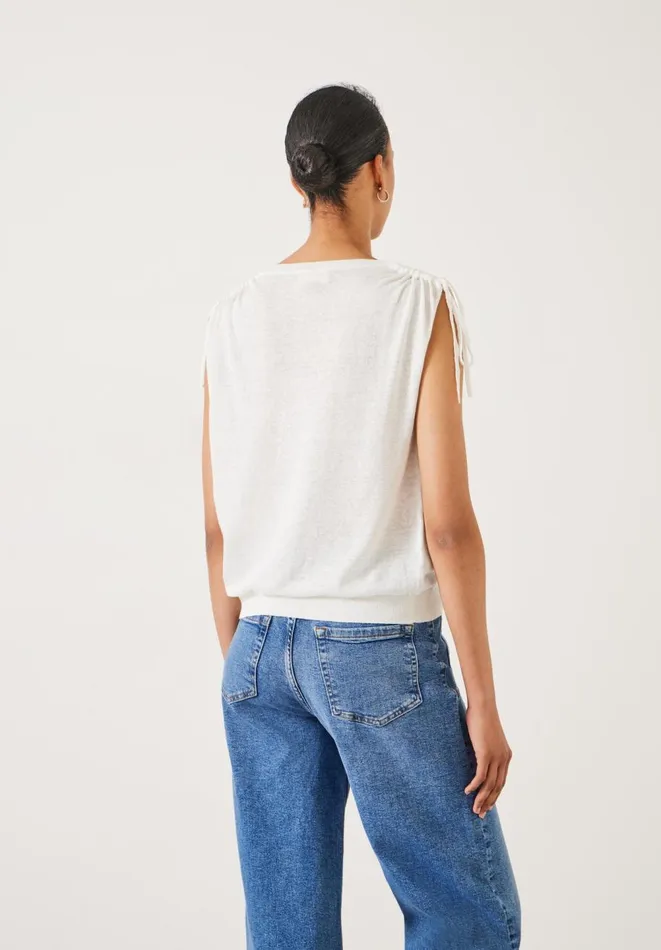 Hush Tops and Tshirts Women Lizzie Ruched Shoulder Linen Knit Vest White