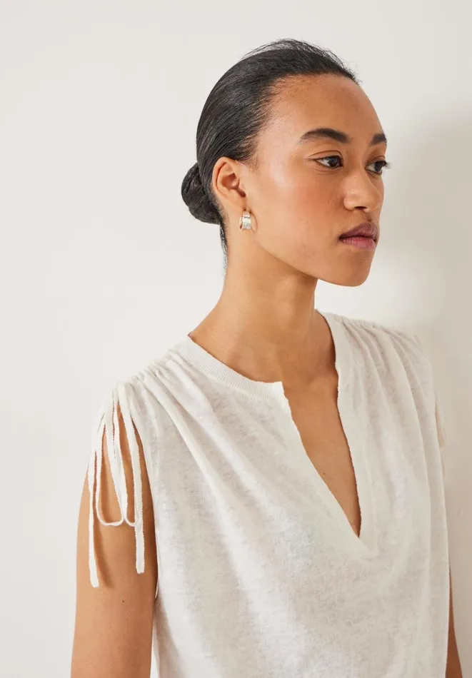 Hush Tops and Tshirts Women Lizzie Ruched Shoulder Linen Knit Vest White