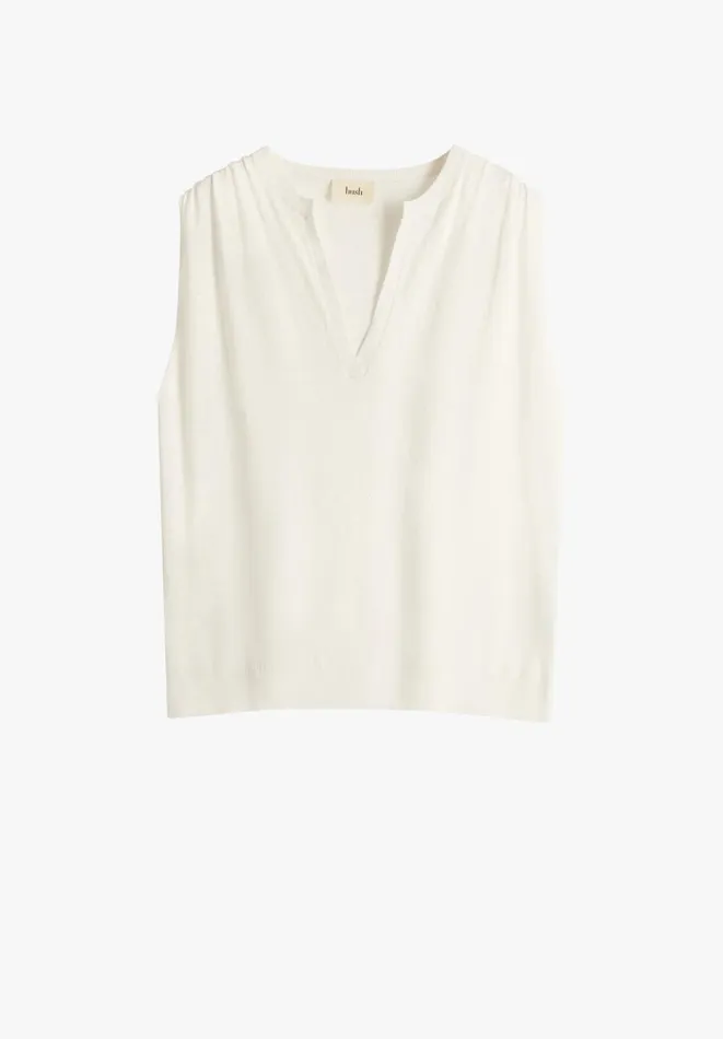 Hush Tops and Tshirts Women Lizzie Ruched Shoulder Linen Knit Vest White