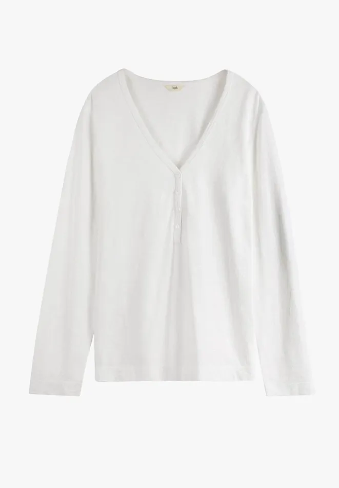 Hush Tops and Tshirts Women Long Sleeve Henley Top White Hush Tops and Tshirts Women Long Sleeve Henley Top White