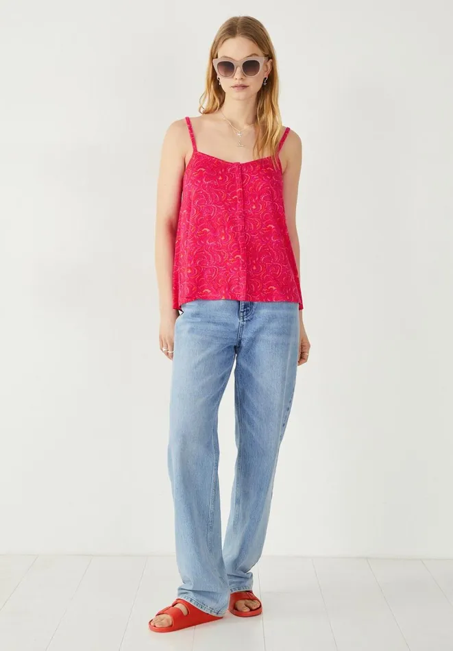 Hush Tops and Tshirts Women Molly Button Through Vest Bright Paisley Pink