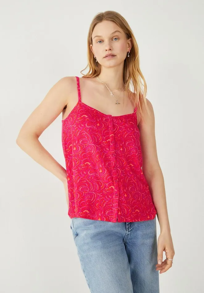 Hush Tops and Tshirts Women Molly Button Through Vest Bright Paisley Pink Hush Tops and Tshirts Women Molly Button Through Vest Bright Paisley Pink