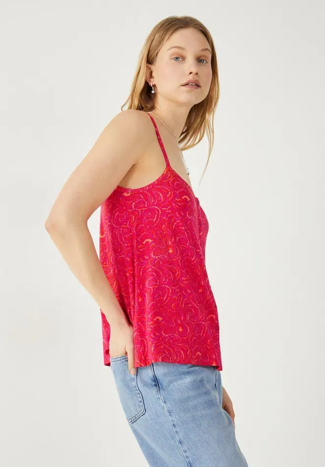 Hush Tops and Tshirts Women Molly Button Through Vest Bright Paisley Pink Hush Tops and Tshirts Women Molly Button Through Vest Bright Paisley Pink