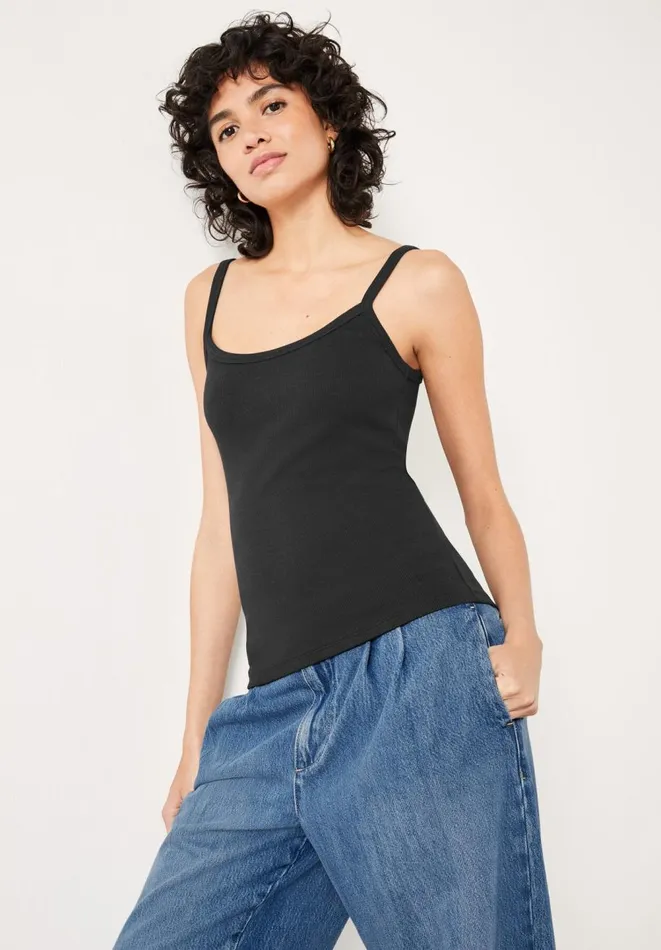 Hush Tops and Tshirts Women Shauna Thin Strap Ribbed Vest Black