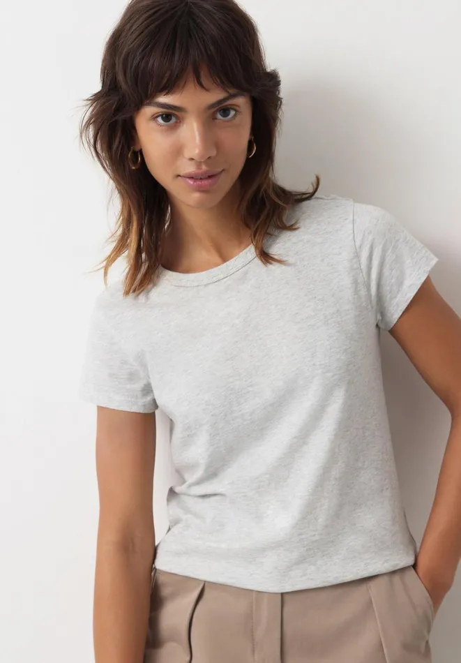 Hush Tops and Tshirts Women Slim Fit Crew TShirt Lightest Grey Marl