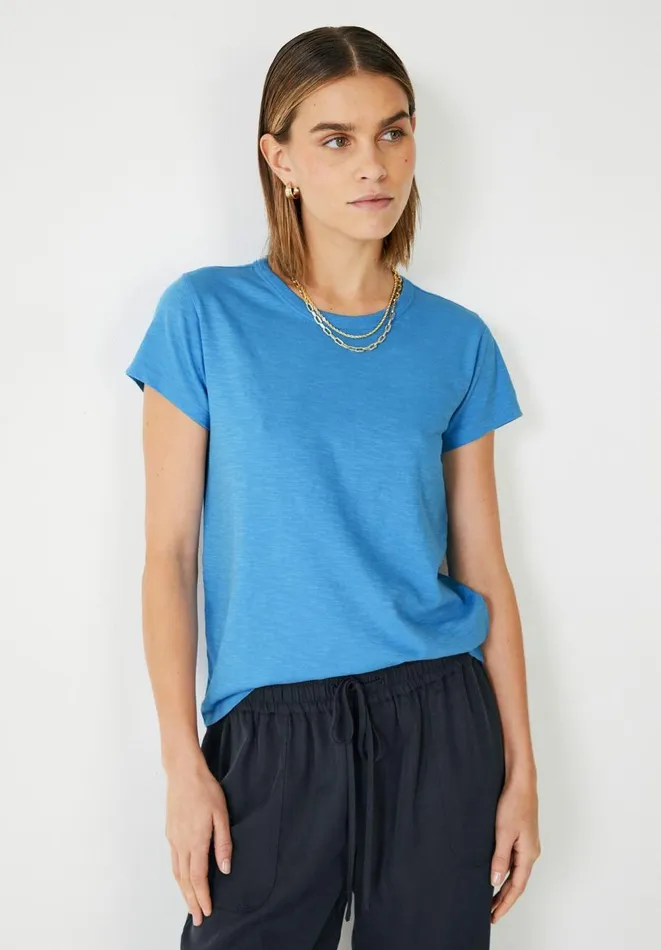 Hush Tops and Tshirts Women Slim Fit Crew TShirt Mediterranean Blue