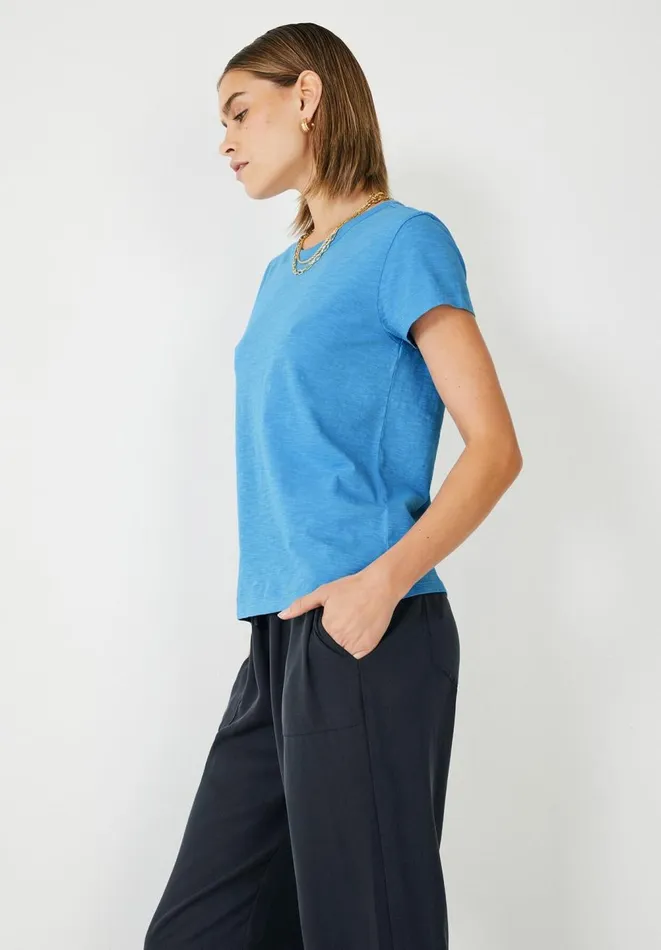 Hush Tops and Tshirts Women Slim Fit Crew TShirt Mediterranean Blue Hush Tops and Tshirts Women Slim Fit Crew TShirt Mediterranean Blue