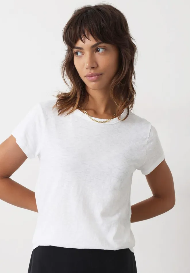 Hush Tops and Tshirts Women Slim Fit Crew TShirt White