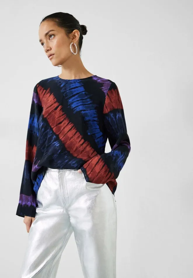Hush Tops and Tshirts Women Theia Printed Drape Top Tie Dye Stripes