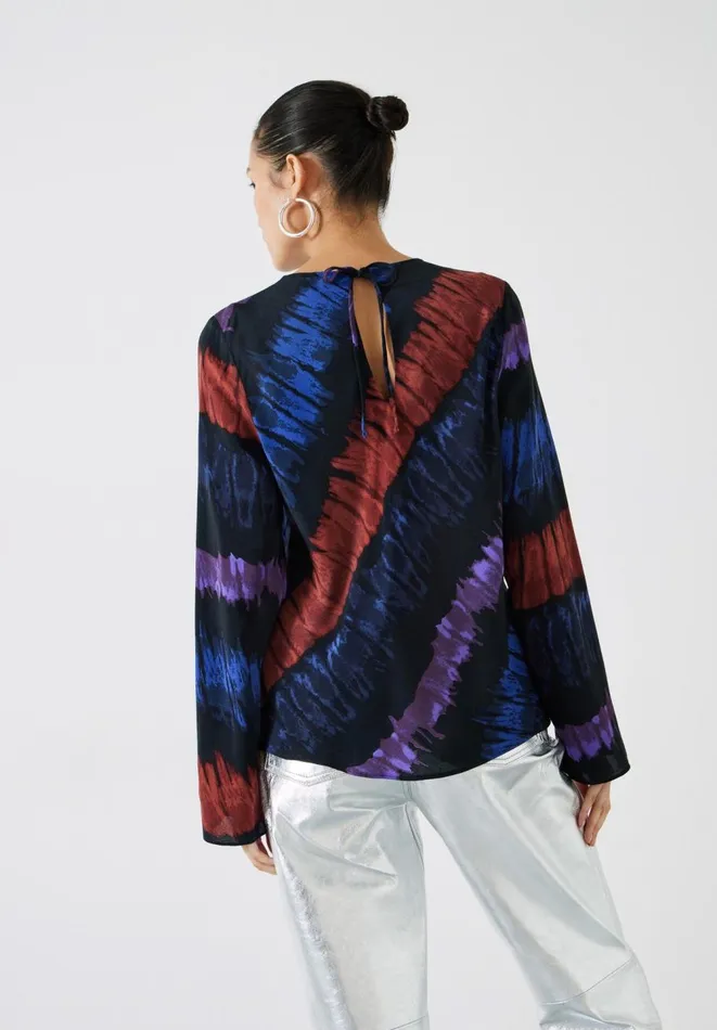 Hush Tops and Tshirts Women Theia Printed Drape Top Tie Dye Stripes Hush Tops and Tshirts Women Theia Printed Drape Top Tie Dye Stripes