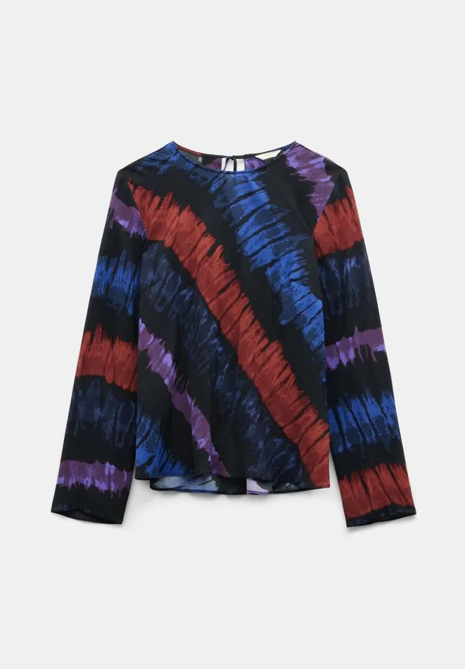 Hush Tops and Tshirts Women Theia Printed Drape Top Tie Dye Stripes Hush Tops and Tshirts Women Theia Printed Drape Top Tie Dye Stripes