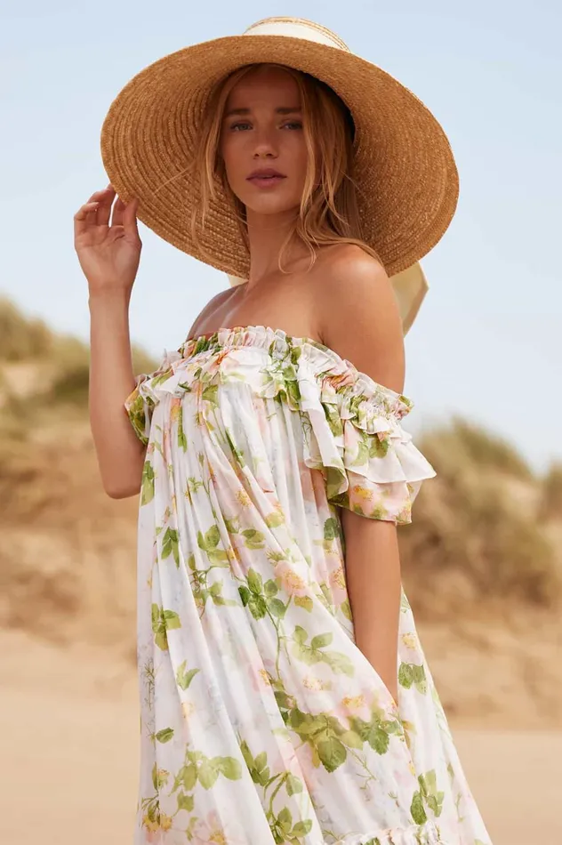 Immortal Rose Aria Chiffon OffShoulder Ankle Gown Multi Women Needle and Thread Dresses
