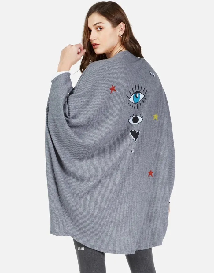 Isla Cosmic Glam Eyes Heather Grey Women039s Lauren Moshi Sweaters and Knits