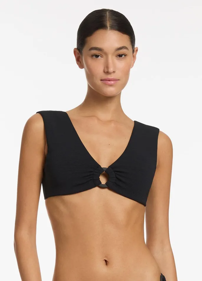 Isla Rib Wide Strap Top Black Women JETS Australia Plunge Bikini Tops