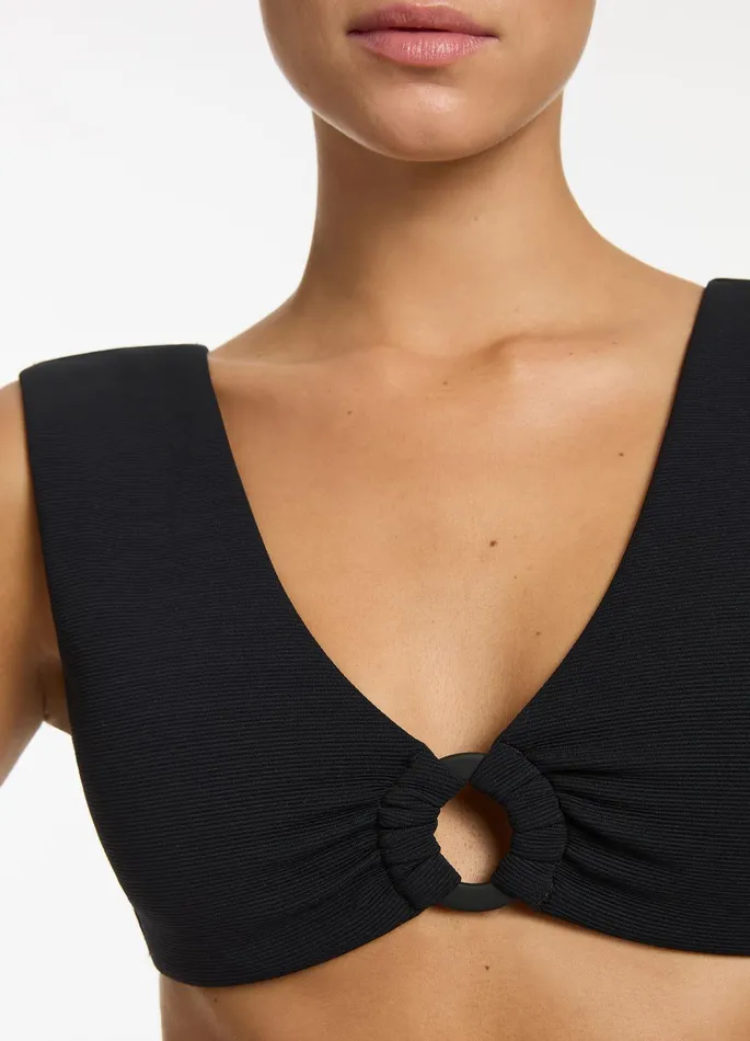 Isla Rib Wide Strap Top Black Women JETS Australia Plunge Bikini Tops
