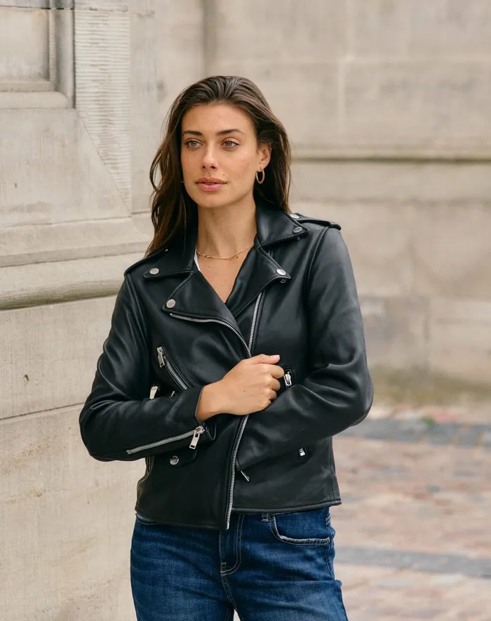 Jackets and Coats MOS MOSH Women MMFrances Biker Leather Jacket Black