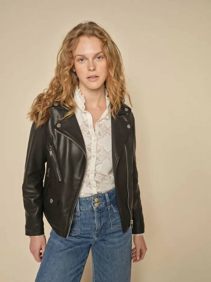 Jackets and Coats MOS MOSH Women MMFrances Biker Leather Jacket Black Jackets and Coats MOS MOSH Women MMFrances Biker Leather Jacket Black