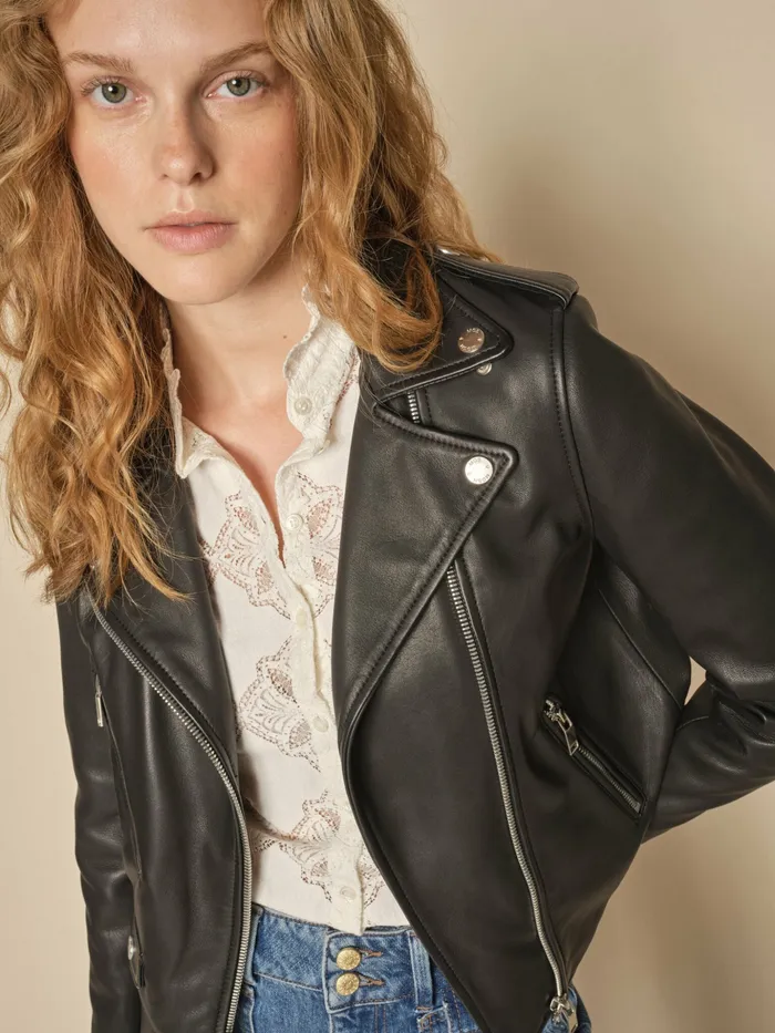 Jackets and Coats MOS MOSH Women MMFrances Biker Leather Jacket Black Jackets and Coats MOS MOSH Women MMFrances Biker Leather Jacket Black