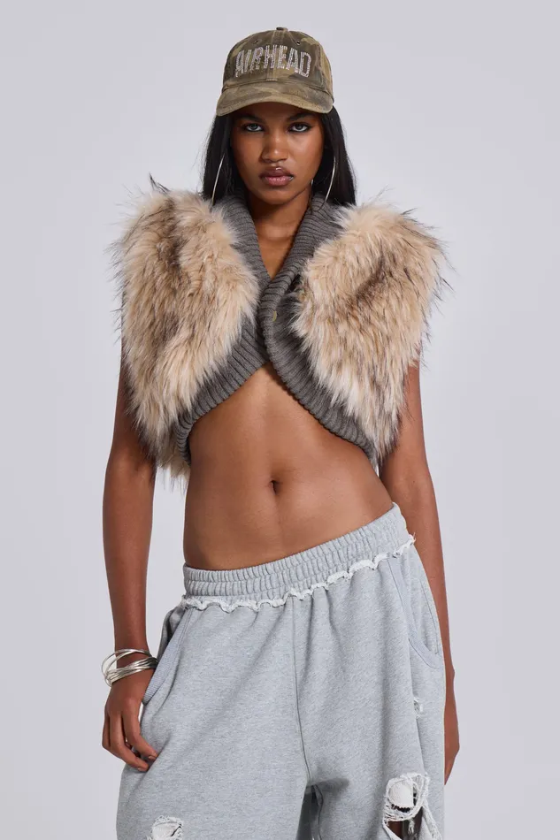 Jaded London Tops Women Meka Faux Fur Knit Shrug