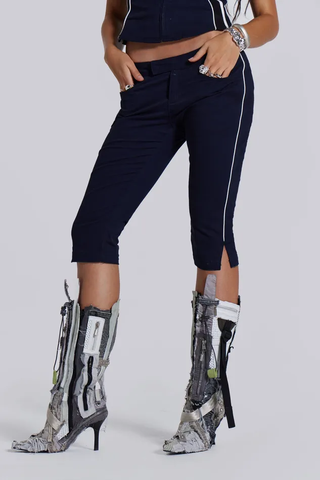 Jaded London Tops Women Shop Racer Capri Trousers in Navy