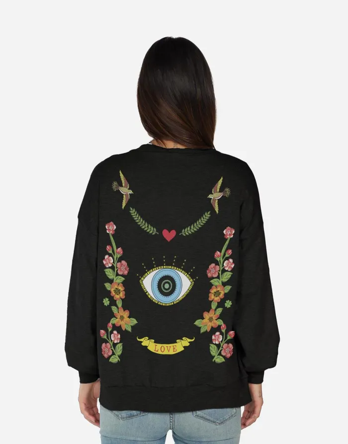 Jamila Floral Eye Love Black Women039s Lauren Moshi Sweaters and Knits