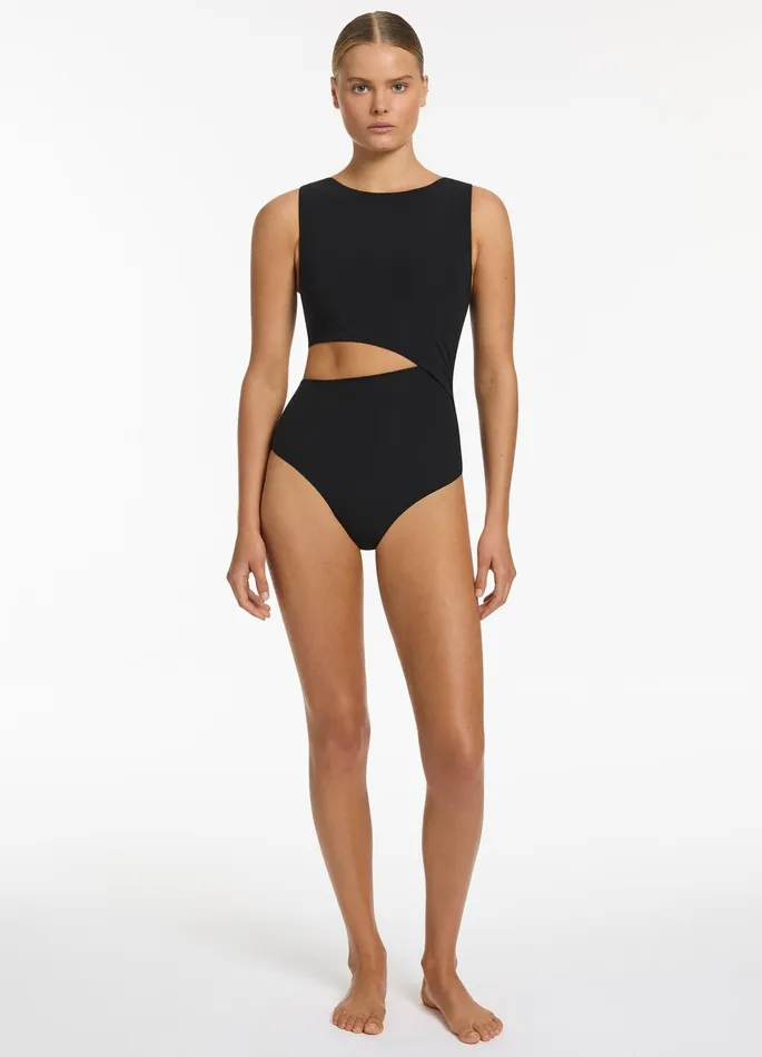 Jetset Cut Out Tank One Piece Black Women JETS Australia High Neck One Piece