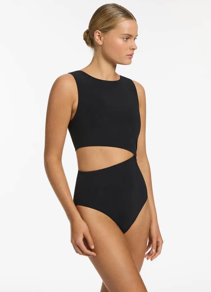 Jetset Cut Out Tank One Piece Black Women JETS Australia High Neck One Piece