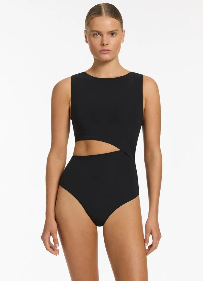 Jetset Cut Out Tank One Piece Black Women JETS Australia High Neck One Piece