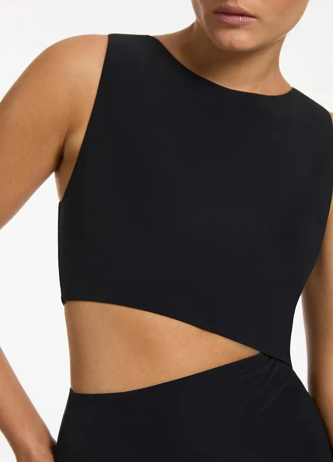 Jetset Cut Out Tank One Piece Black Women JETS Australia High Neck One Piece