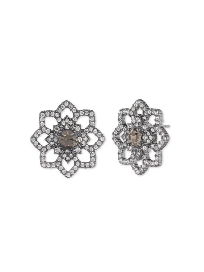 Jewelry Marchesa Earrings Lace Floral Button Black Diamond