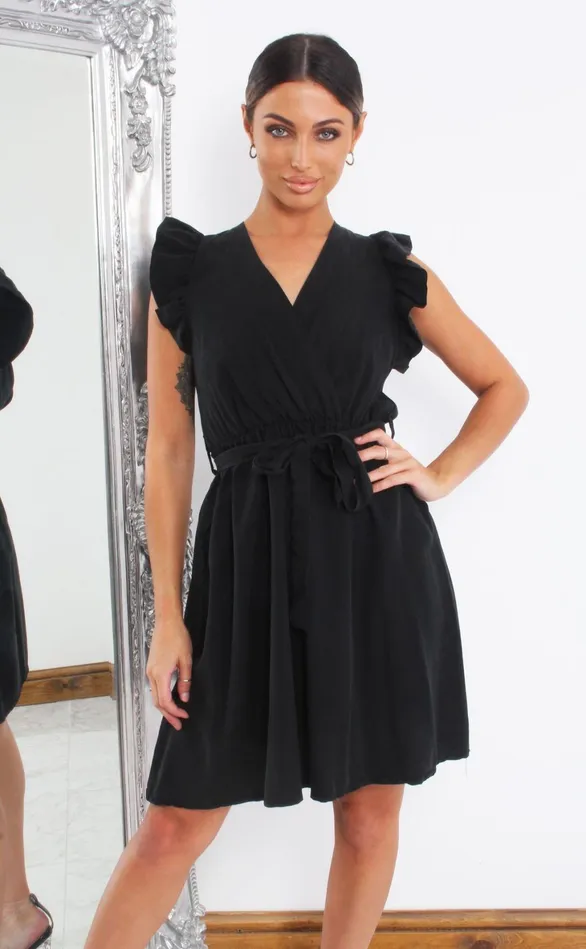 Joyce Black Wrap Ruffle Sleeve Skater Dress Women Missfiga Wrap Dresses Joyce Black Wrap Ruffle Sleeve Skater Dress Women Missfiga Wrap Dresses