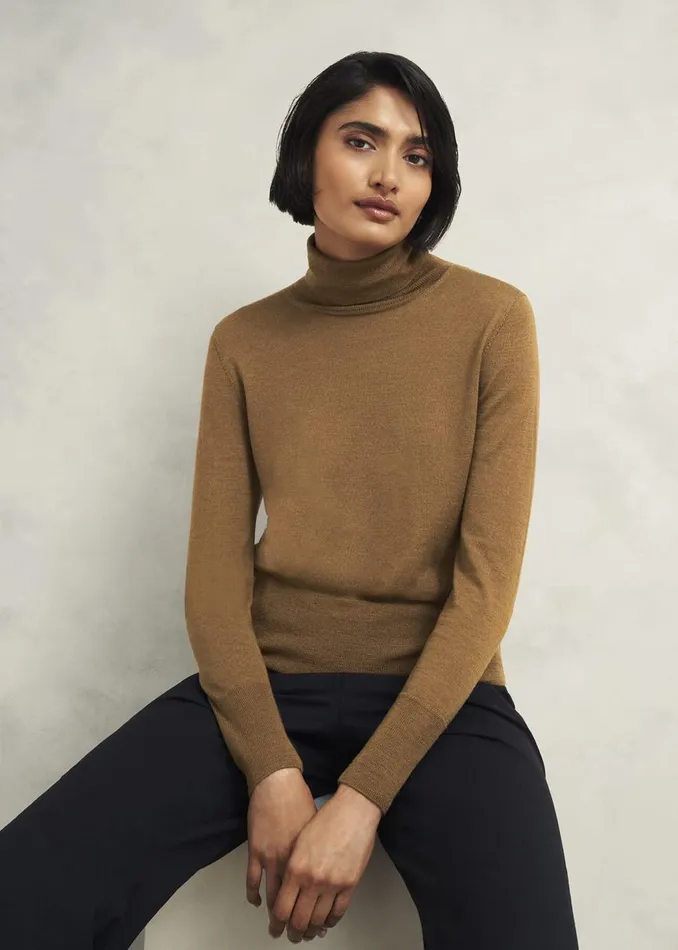 Jumpers and Cardigans Women HOBBS Clarendon Wool Silk Roll Neck Jumper Classic Vicuna