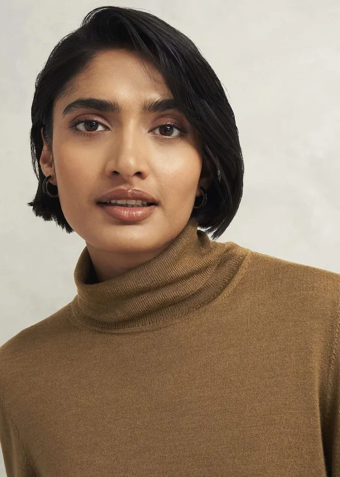 Jumpers and Cardigans Women HOBBS Clarendon Wool Silk Roll Neck Jumper Classic Vicuna