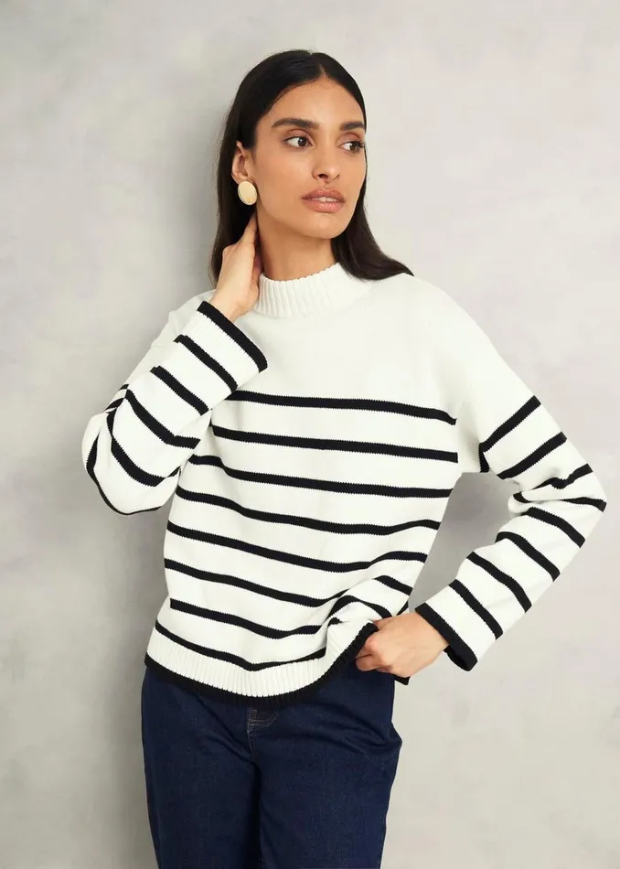 Jumpers and Cardigans Women HOBBS Eastnor Cotton Stripe Jumper Ivory Black