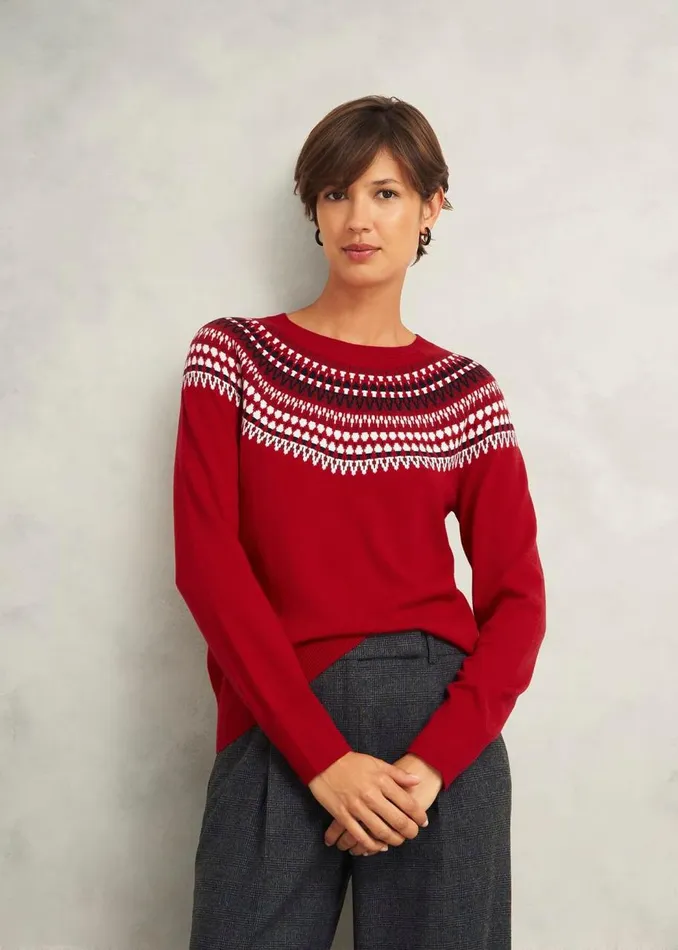 Jumpers and Cardigans Women HOBBS Greta Fairisle Jumper With Cashmere Red Multi