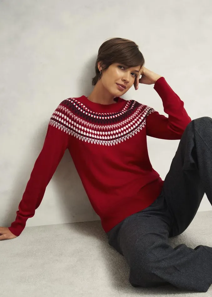 Jumpers and Cardigans Women HOBBS Greta Fairisle Jumper With Cashmere Red Multi