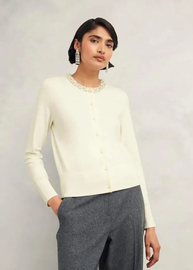 Jumpers and Cardigans Women HOBBS Oakley Beaded Cardigan Ivory