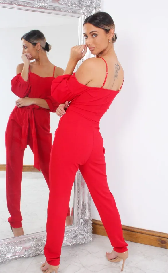 Kelly Red Bardot Balloon Sleeve Jumpsuit Women Missfiga Jumpsuits Kelly Red Bardot Balloon Sleeve Jumpsuit Women Missfiga Jumpsuits