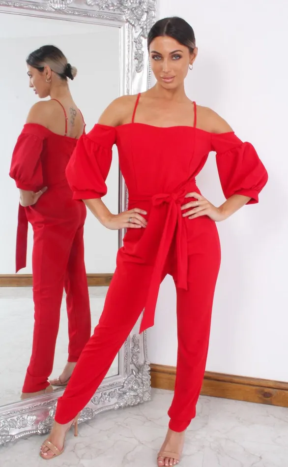 Kelly Red Bardot Balloon Sleeve Jumpsuit Women Missfiga Jumpsuits Kelly Red Bardot Balloon Sleeve Jumpsuit Women Missfiga Jumpsuits