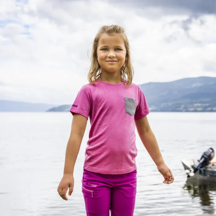 Kids Bergans Of Norway TShirts Myske Wool Tee Ibis Rose