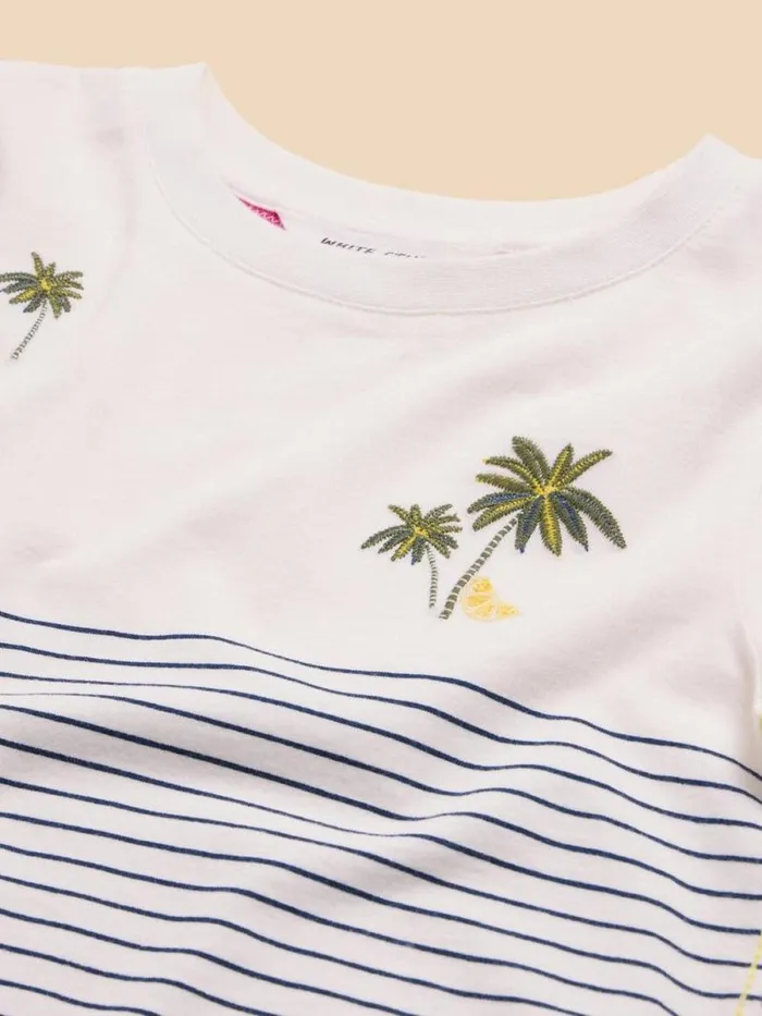 Kids Embroidered Stripe Tee Ivory Multi White Stuff Tops