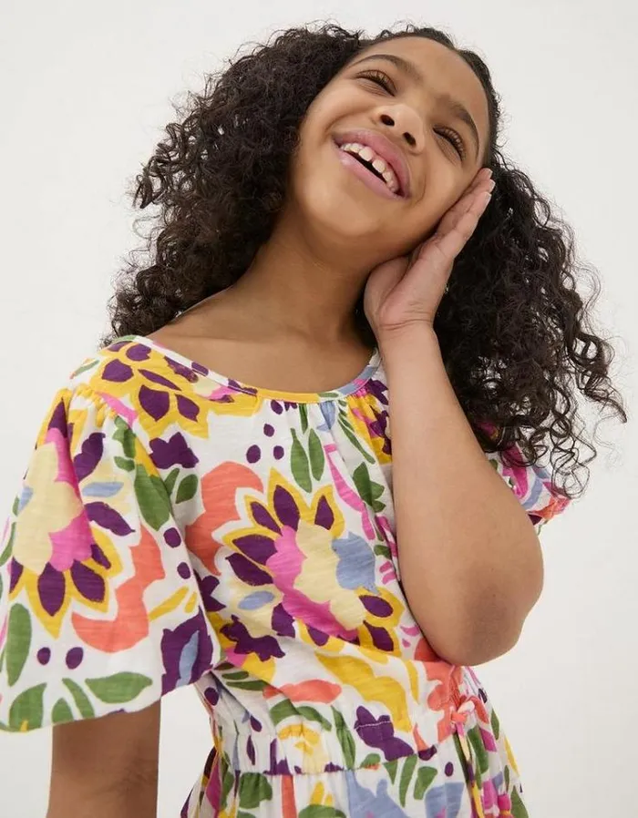 Kids FatFace Dresses and Skirts Art Floral Jersey Printed Dress Multi