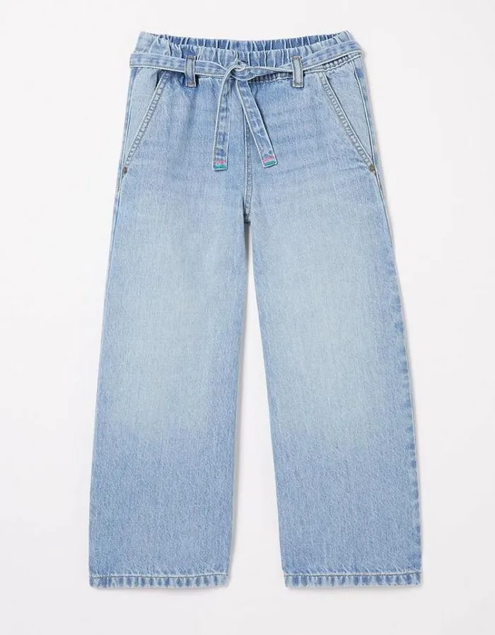 Kids FatFace Jeans and Leggings Soft Denim Wide Leg Jean Light Denim Blue
