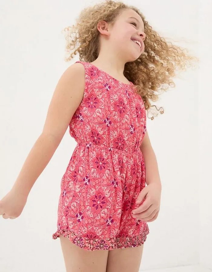 Kids FatFace Jumpsuits and Playsuits Amelia Geo Playsuit Rose Pink