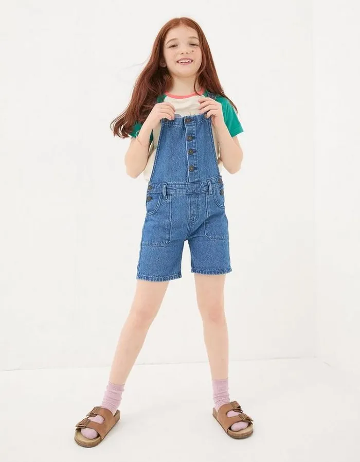 Kids FatFace Jumpsuits and Playsuits Denim Shortie Dungaree Denim Blue