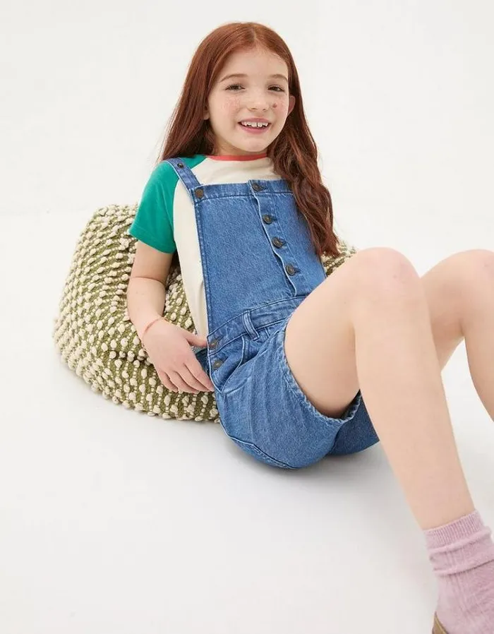 Kids FatFace Jumpsuits and Playsuits Denim Shortie Dungaree Denim Blue